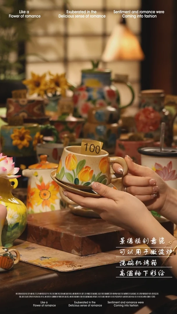 陶瓷景德镇高温手绘釉下彩设计师款式