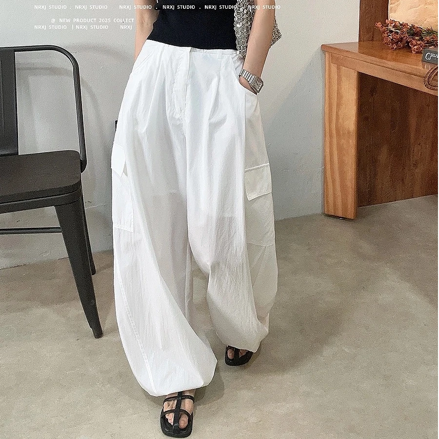 【张月月】韩系欧货弯刀裤美式双口袋工装气球裤西装腰速干休闲裤