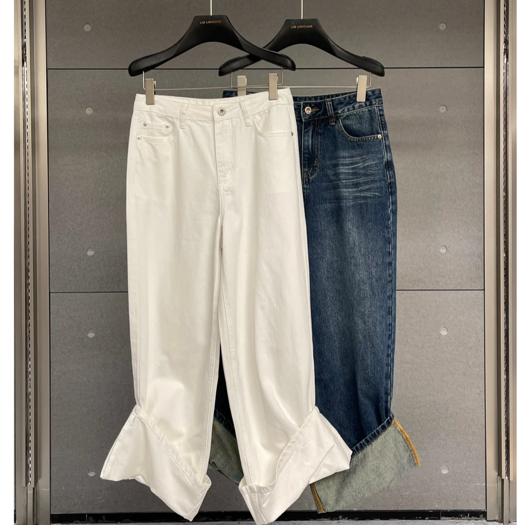 【南油徐哥】设计师款高定时尚卷边水洗牛仔裤AD0257