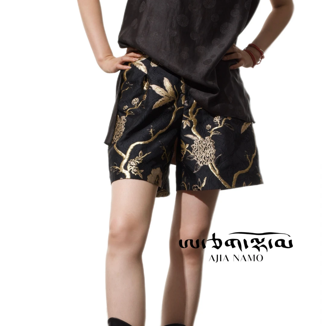 AJ-NAMO原创设计款金枝花纹短裤B528