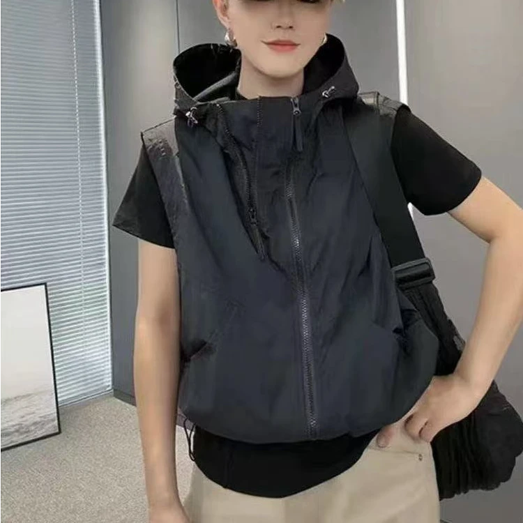 简约设计师款双拉链百搭减龄带网设计薄款马甲