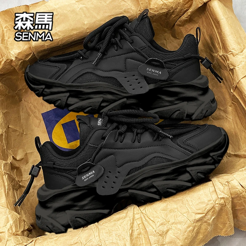 森马男鞋秋季新款黑色厚底耐脏老爹鞋男外穿时尚ins休闲运动潮鞋