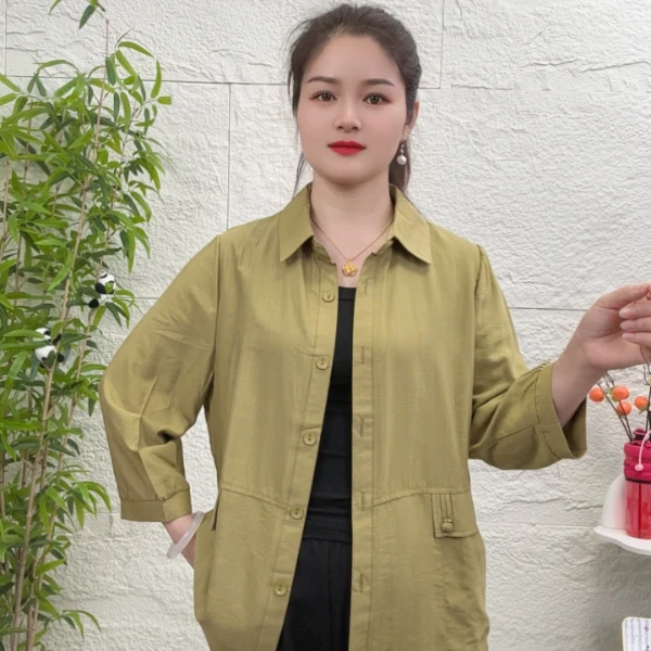 2025新款夏季休闲气质女士纯色衬衣薄款开衫时尚休闲百搭宽松装