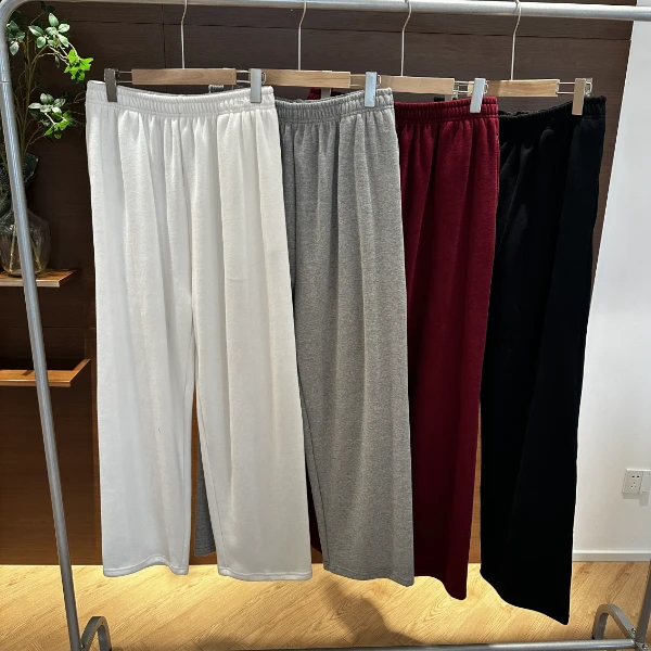 【瘦瘦】秋冬四色加绒松紧腰直筒百搭保暖宽松运动风长裤S01214