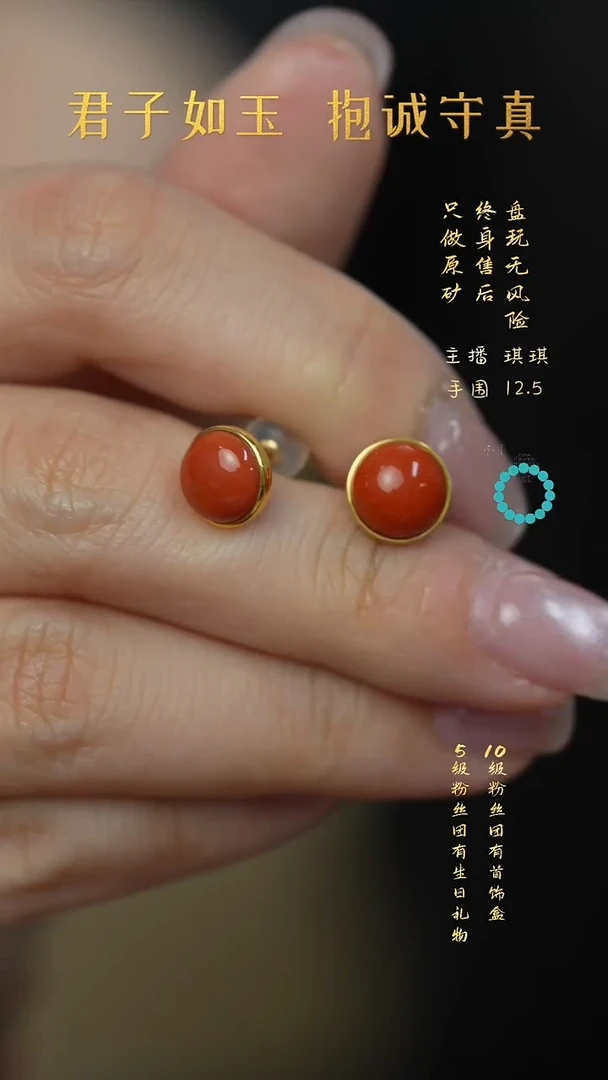 18K金镶嵌Q05（多样性）南红玛瑙耳钉