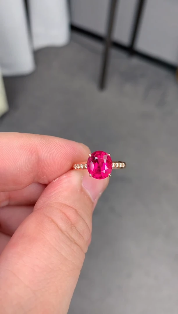 【闪购商品】碧玺戒指18K金镶嵌3ct卢比莱戒指