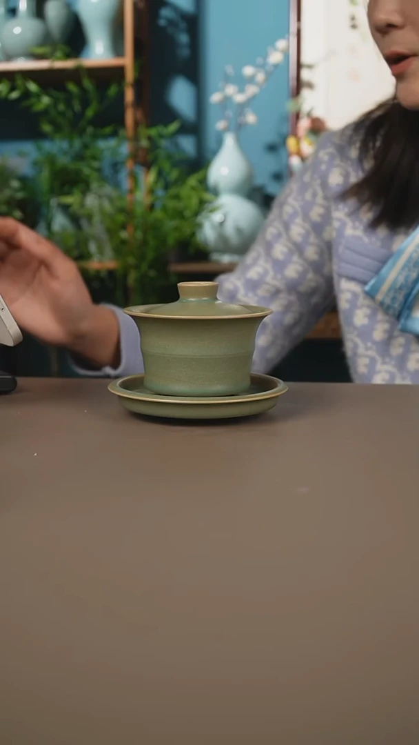 仿古柴烧竹节盖碗