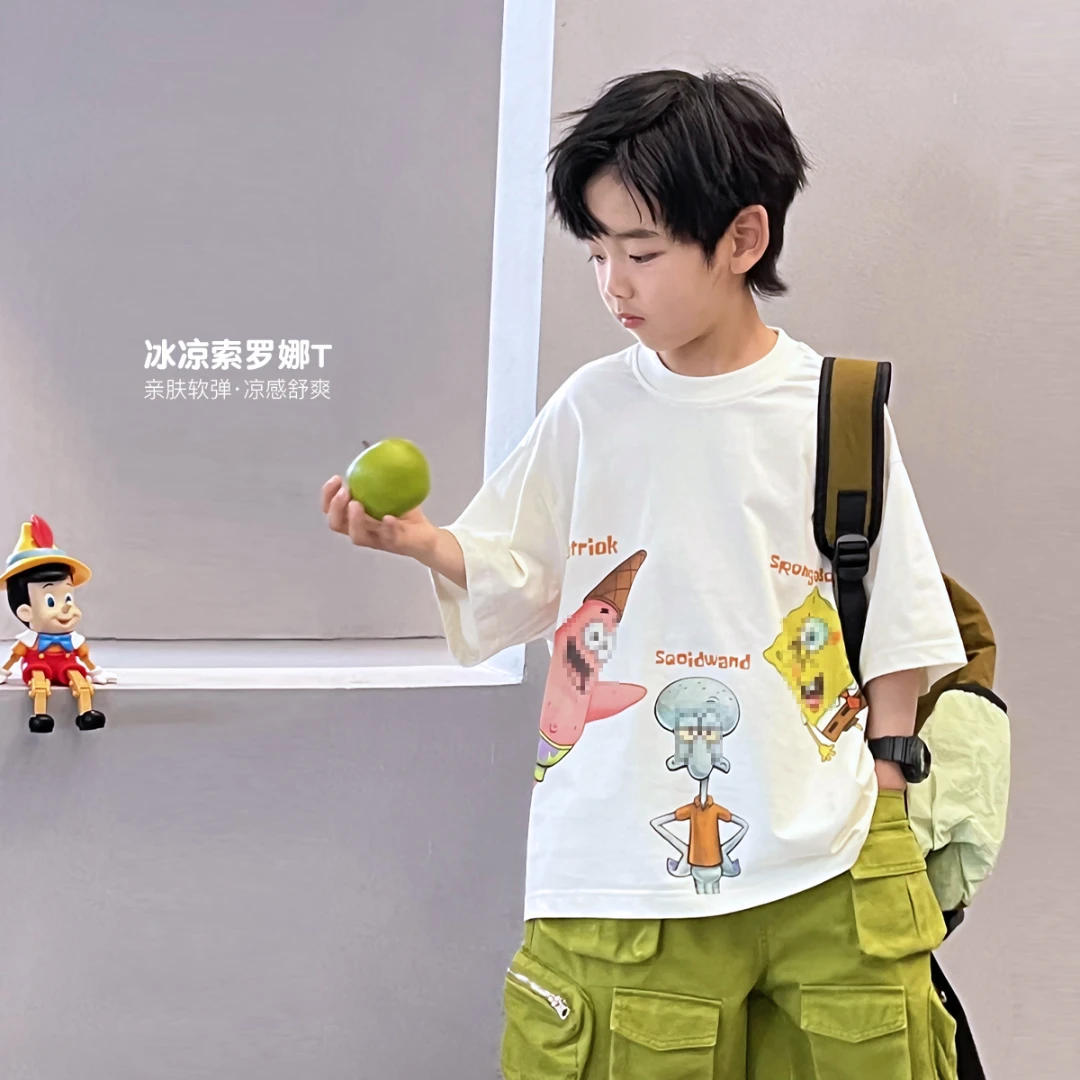 A夏季男童短袖t恤卡通印花儿童百搭洋气中大童上衣505293O7