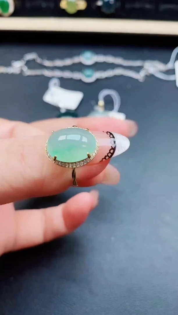翡翠戒指银S925镶嵌50850