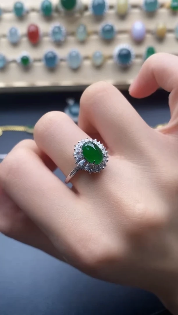 翡翠戒指银S925镶嵌一物一证一礼盒