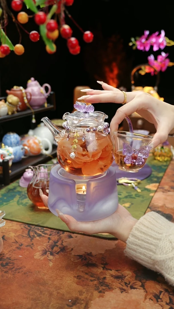 【闪购商品】紫色温茶台+茶壶+链子+杯子