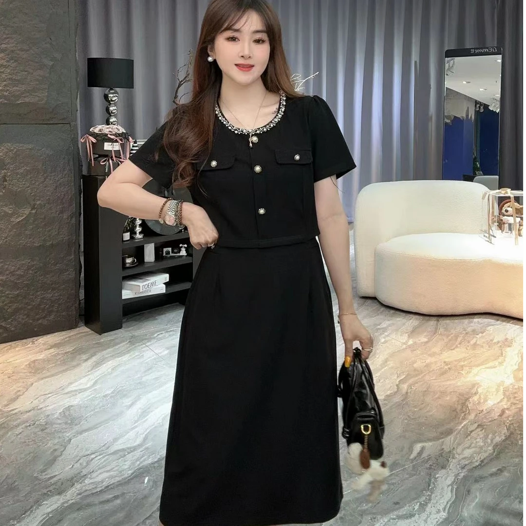 5218夏季新款时尚气质洋气减龄短袖连衣裙女简约风假两件连衣裙