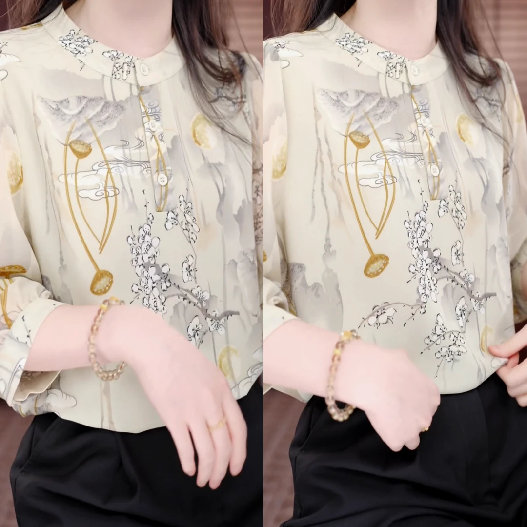 荷塘月色高端轻奢减龄新款衬衫女2025夏季七分袖宽松显瘦气质上衣