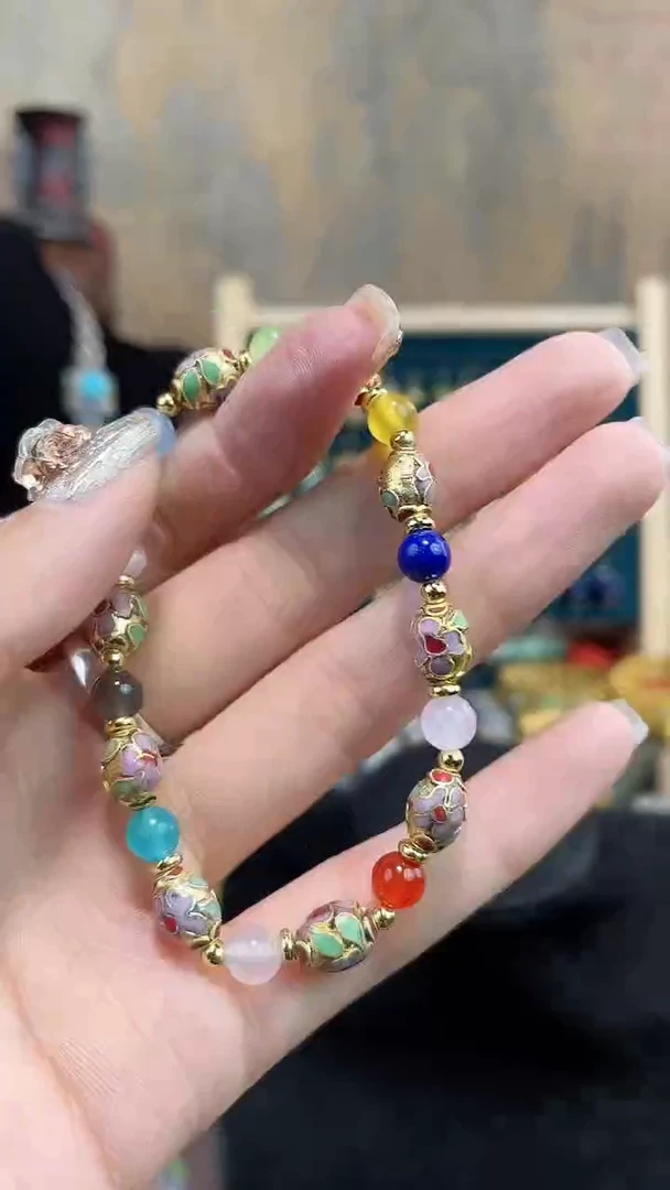 景泰蓝金地小枣珠手串多宝