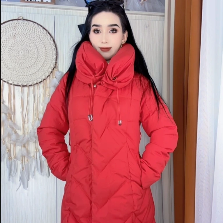 34长款厚款女立领长袖保暖棉服棉衣大衣女装国风冬季