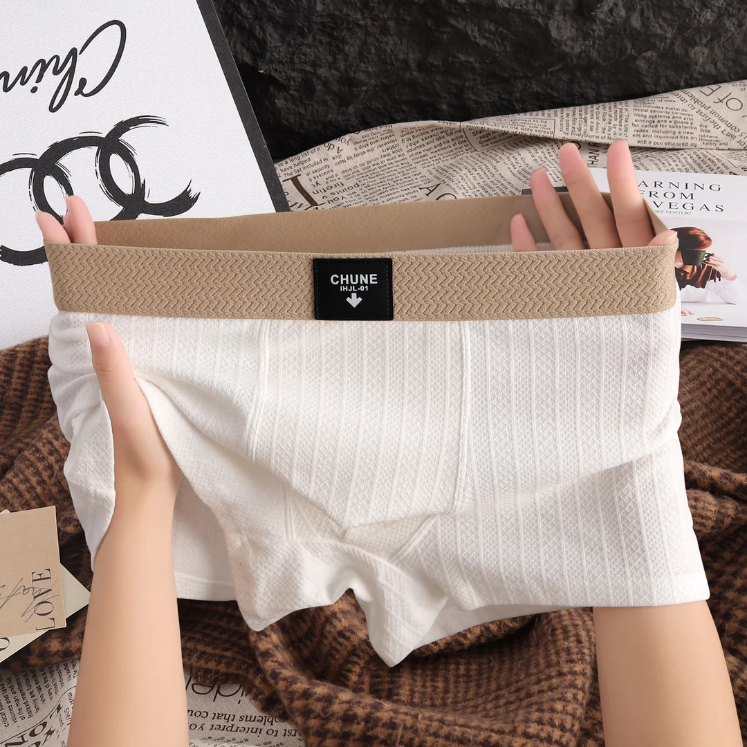 新款纯色棉感潮流透气男士内裤舒适透气男款平角裤韩版休闲四角裤