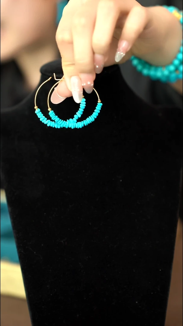 银S925镶嵌绿松石耳环WG1996-299