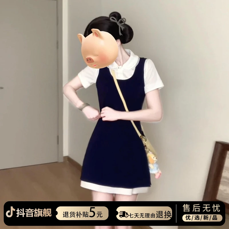 法式娃娃领衬衫+背心连衣裙女夏2025新款小个子韩系穿搭短裙套装