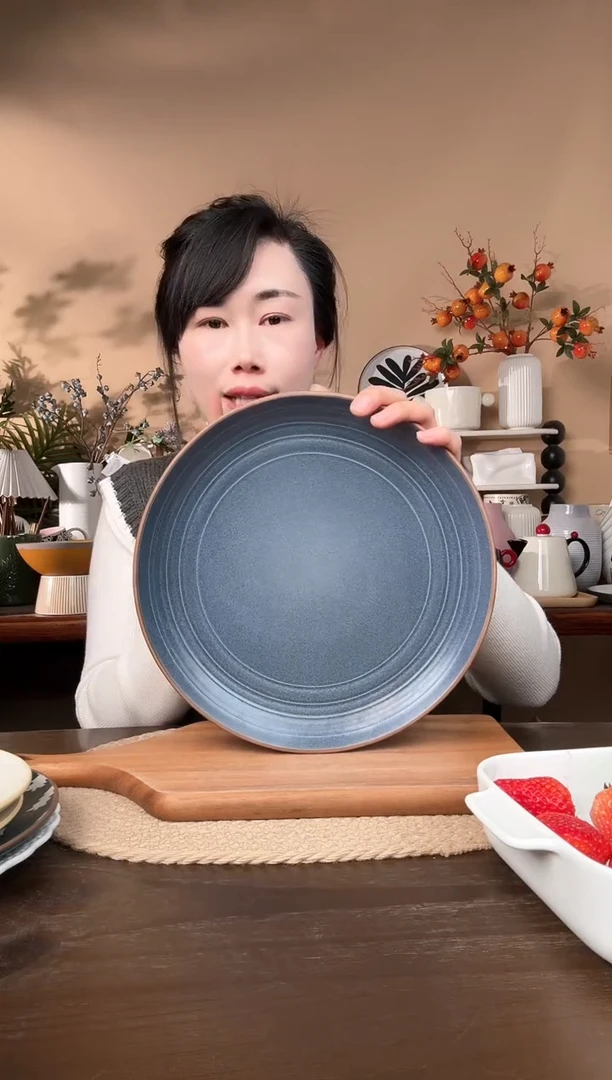 【闪购商品】瓷片10.5英寸窑变螺纹大盘微瑕