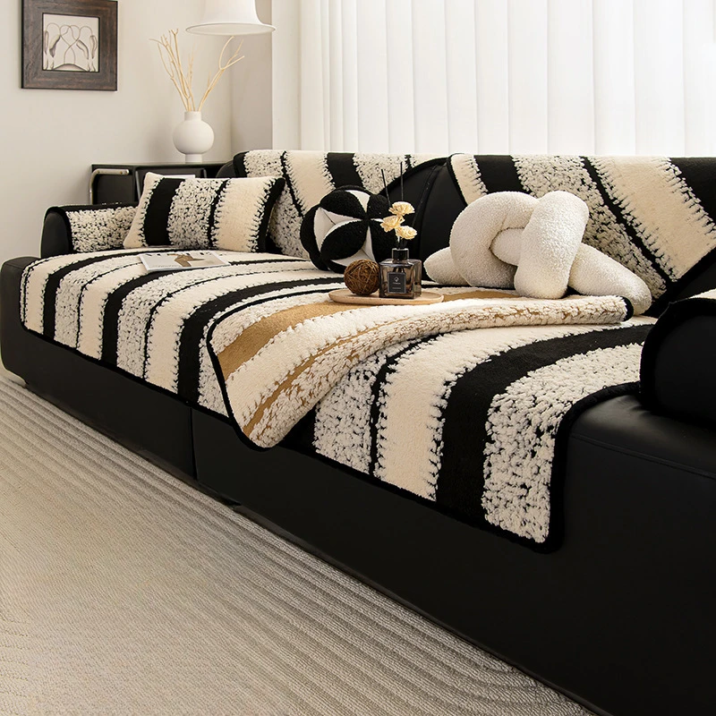 2026秋冬新款北欧高级感沙发垫双色舒棉绒加厚坐垫防滑皮沙发套罩