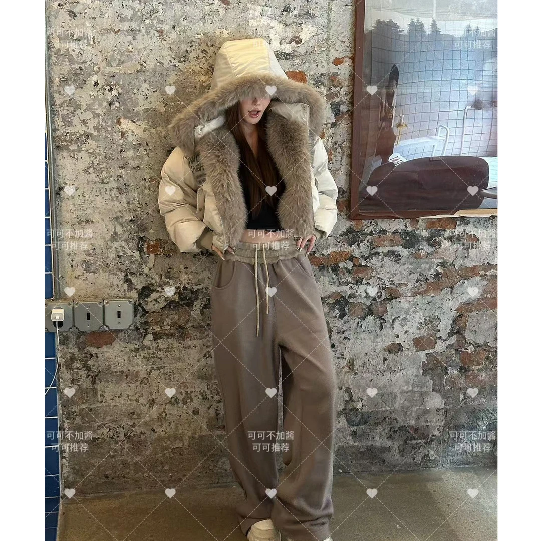 【可可推荐】【格雷色拼接】冬季新款直筒垂感拼接加绒休闲卫裤S418