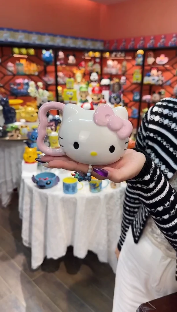 瓷片@@粉色凯特猫陶瓷水杯