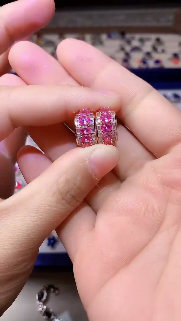 【闪购商品】彩色蓝宝石耳饰银S925镶嵌000