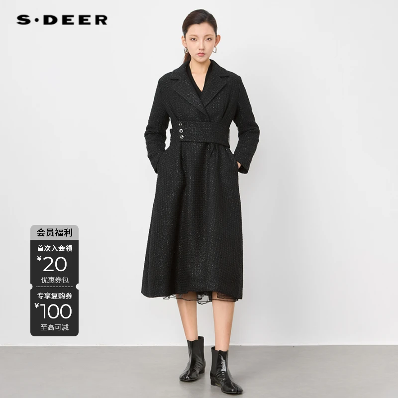 S·DEER圣迪奥女装气质针织时尚设计师冬款毛呢羽绒服S244Z2407