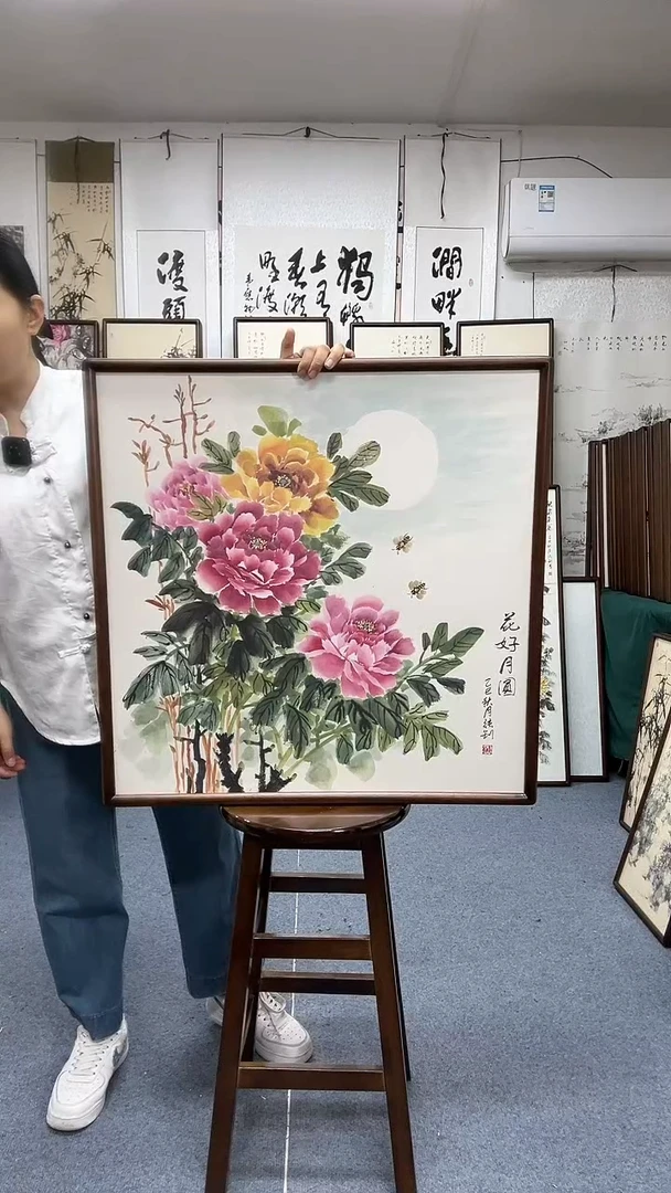 国画70*70实木画框京东包邮手绘