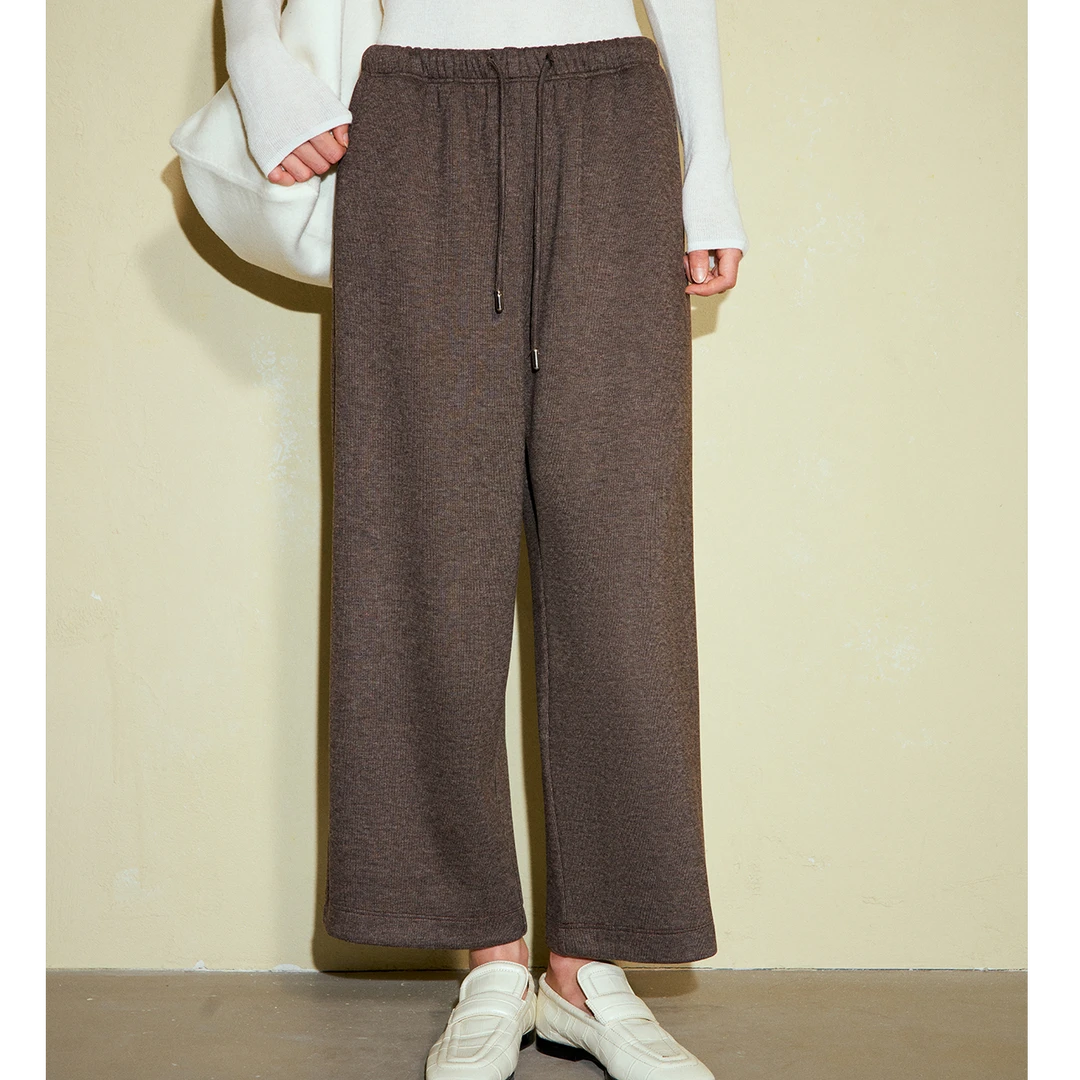 松弛慵懒感超保暖醋酸羊毛混纺针织松紧腰八分裤