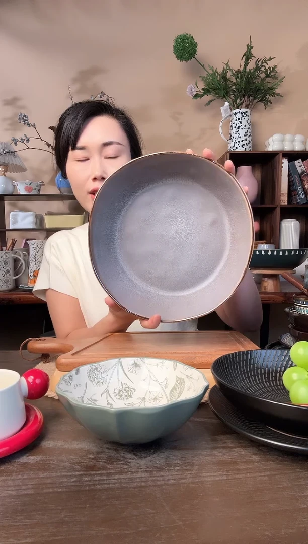 10英寸异形窑变大汤碗微瑕