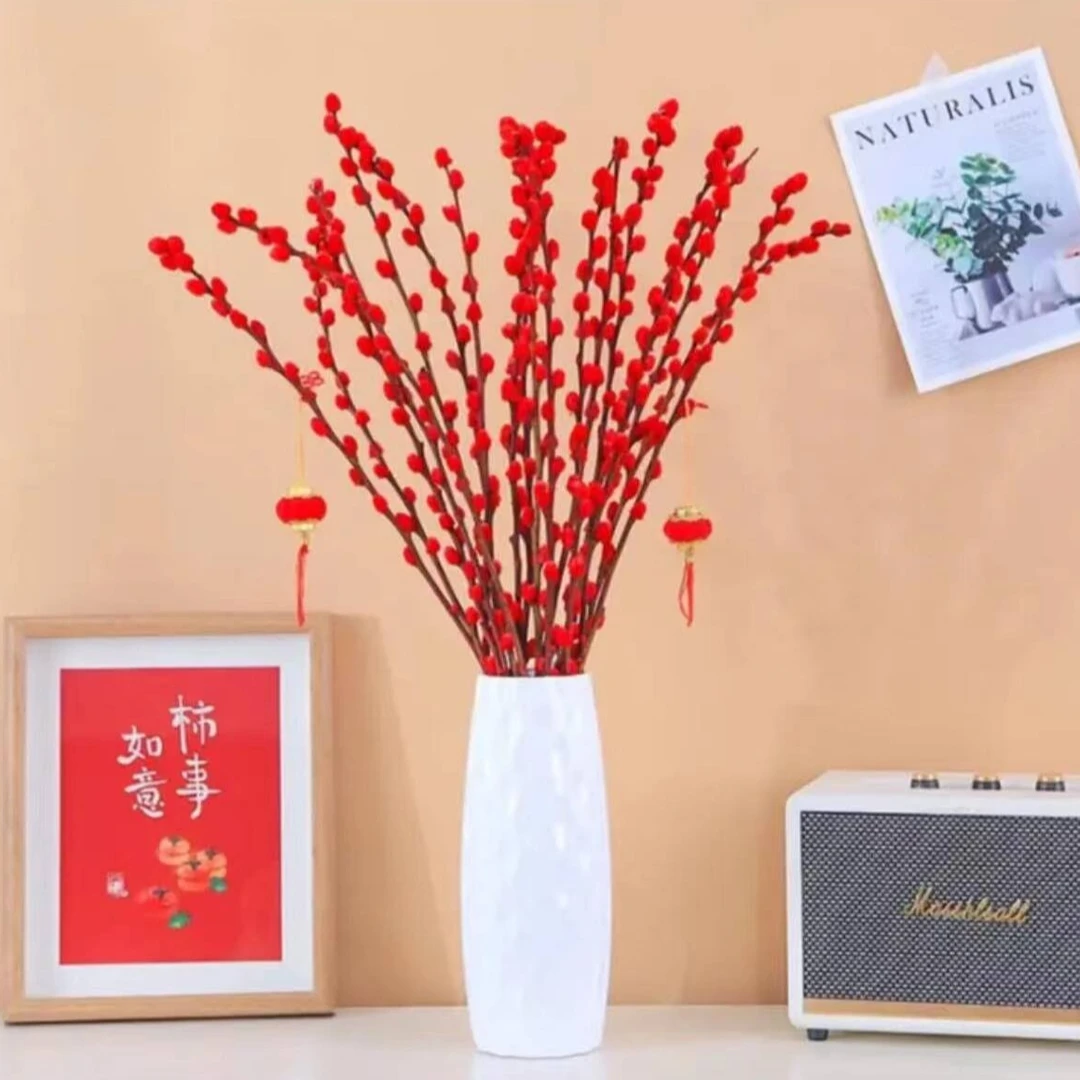 银柳真花鲜枝客厅干花摆放件红色年宵花卉植物室内干枝【45公分】