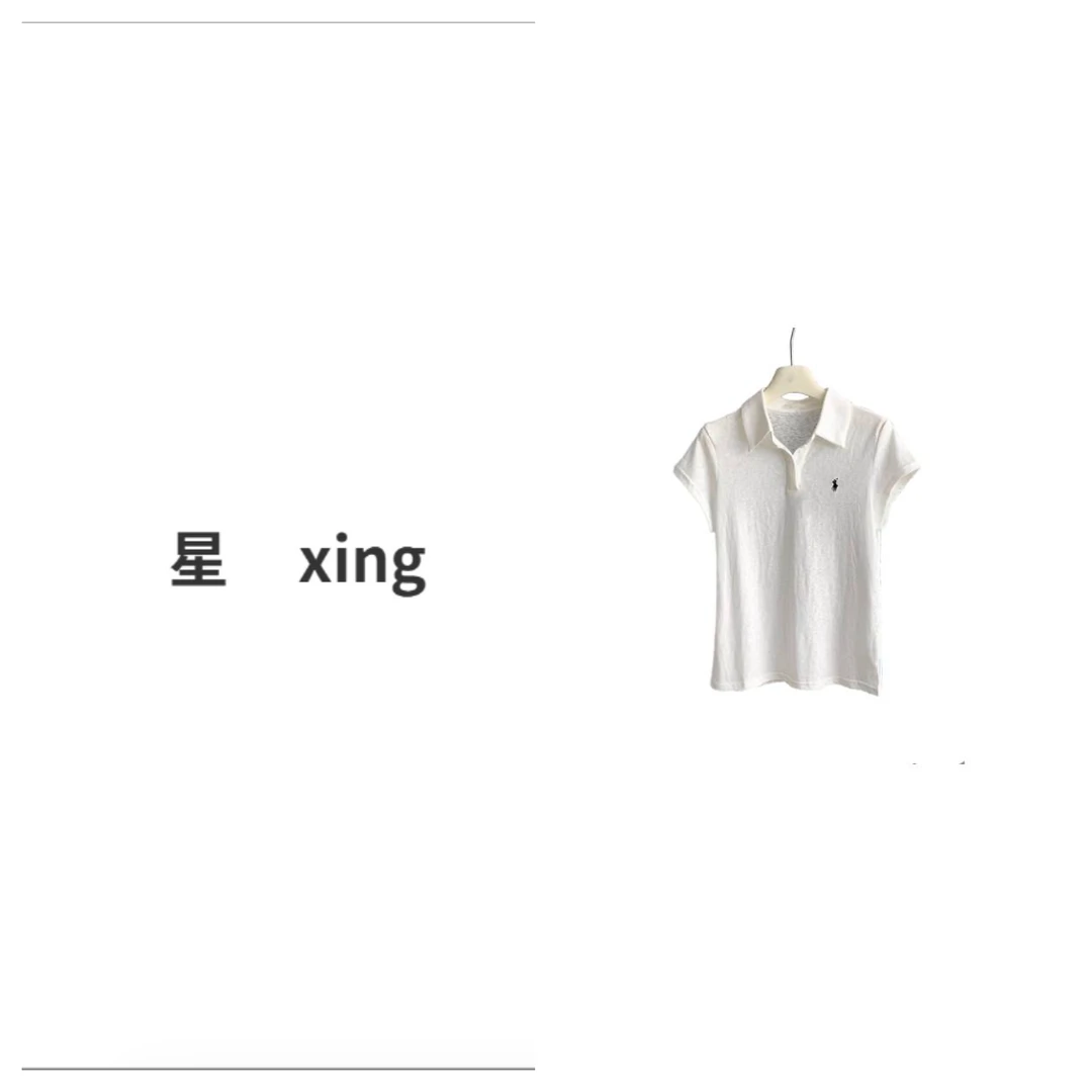 422夏装小翻领简约短袖套头显瘦百搭上衣（Q）53087