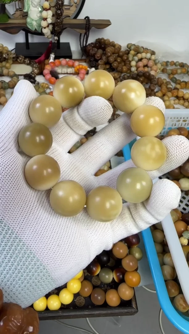 白玉菩提手串22干磨圆珠近全