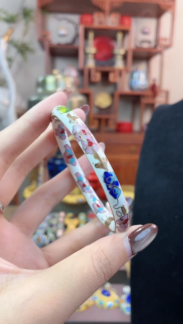 非遗手工景泰蓝开口镯子白色