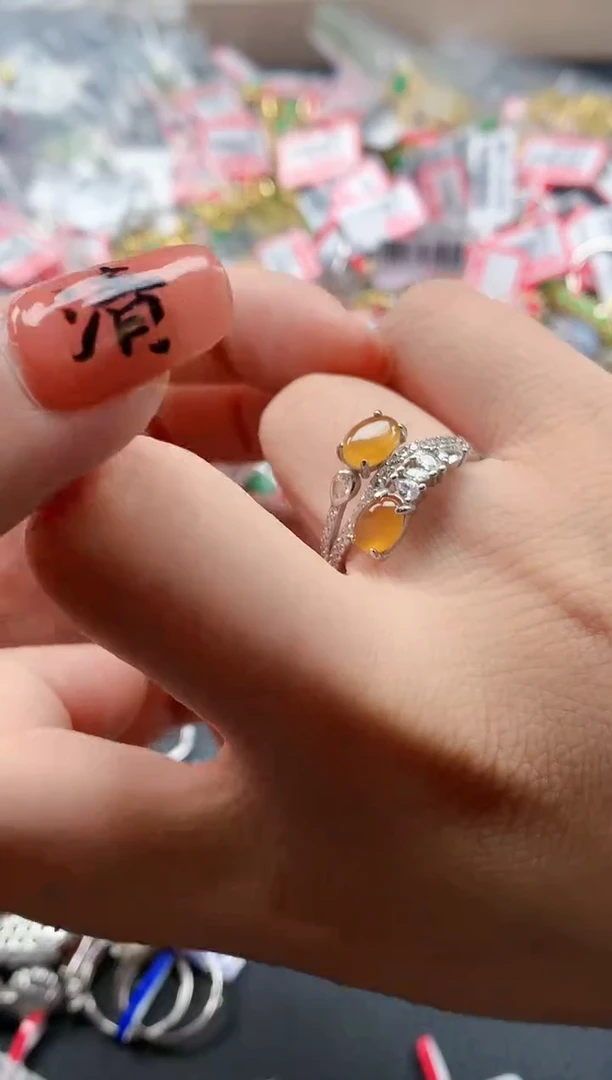 银S925镶嵌戒指翡翠天然A货缅甸翡翠