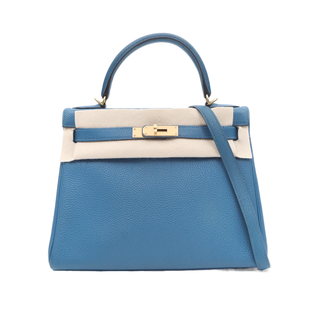 99新 Hermes/爱马仕 小花6珊 Kelly 28 伊兹密尔蓝 Togo皮框Q包