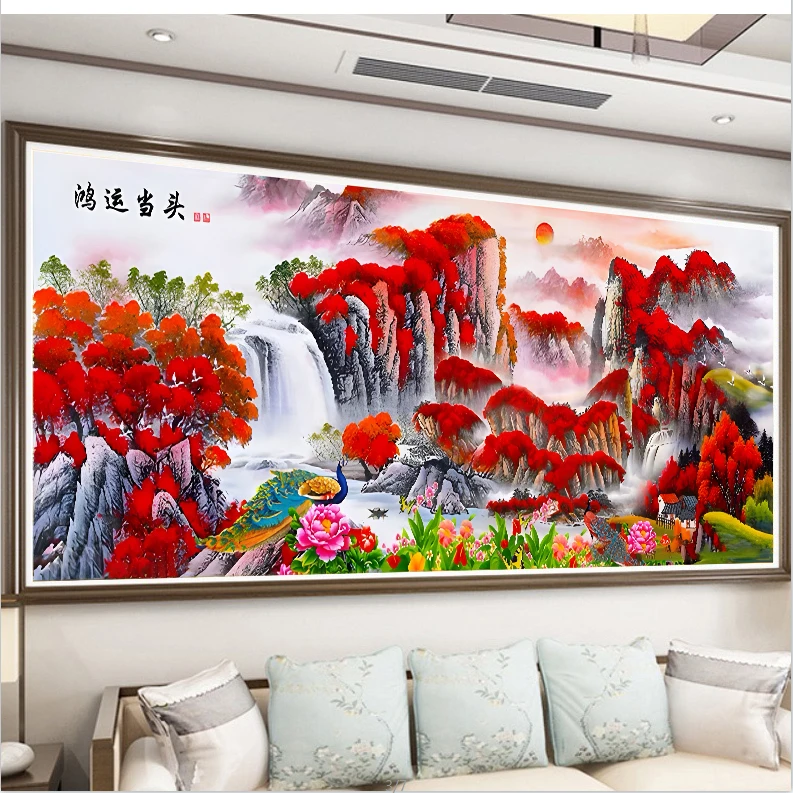 【彩珠绣】满绣珠绣全珠子绣鸿运当头风景画新款串珠绣圆珠套件格子