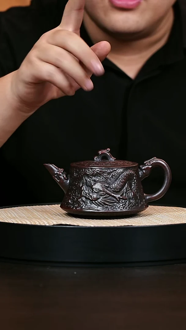 茶壶紫砂龙形柱础 铁血红砂