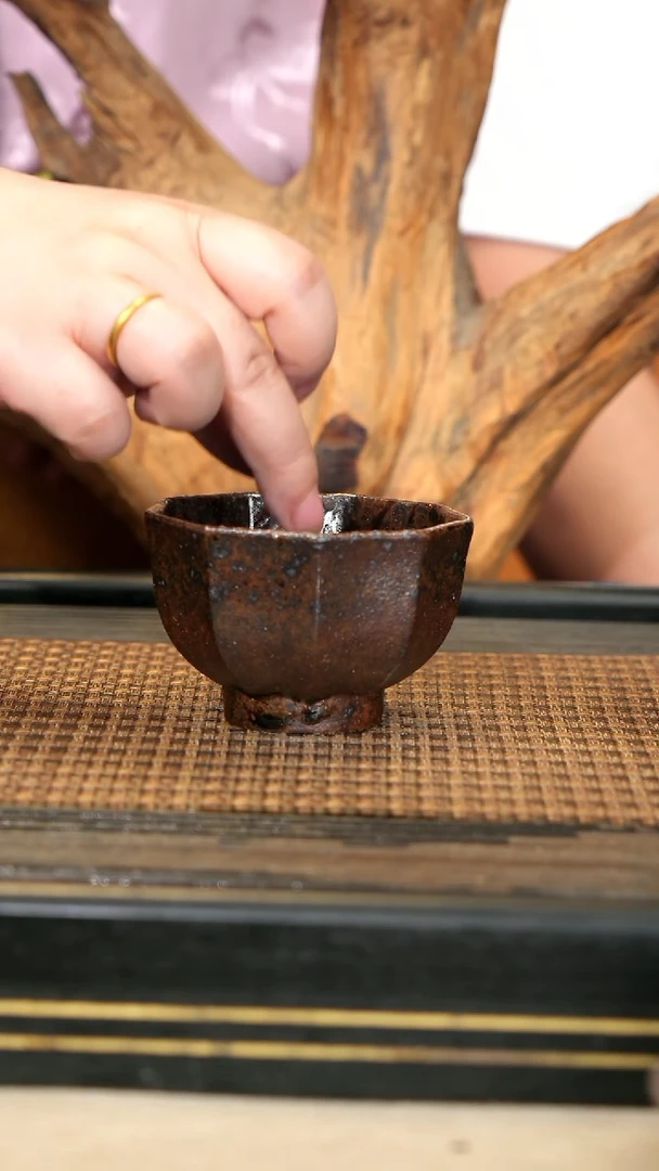 紫砂壶GFY3宜兴紫砂《崖柏烧·八方杯》