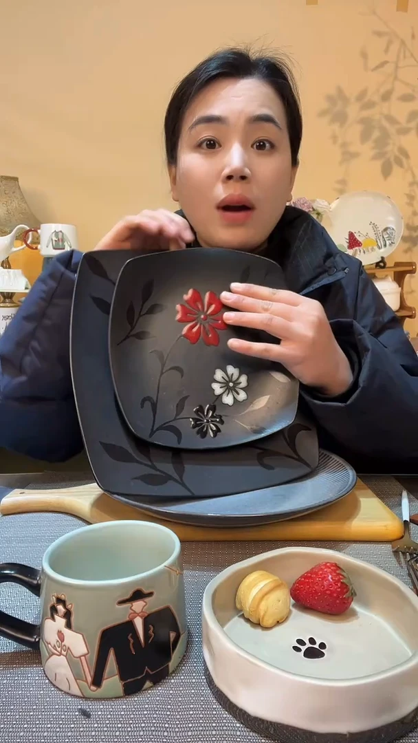 【闪购商品】瓷片瑕疵款大小手绘方盘2件 介意勿拍