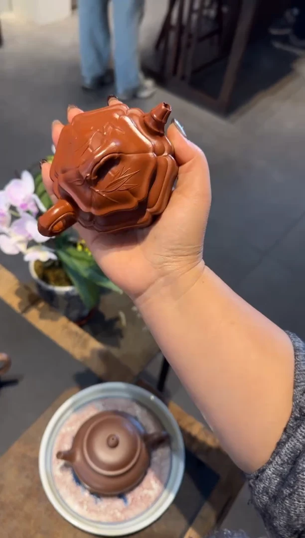 【闪购商品】紫砂茶壶六方海棠双线竹鼓