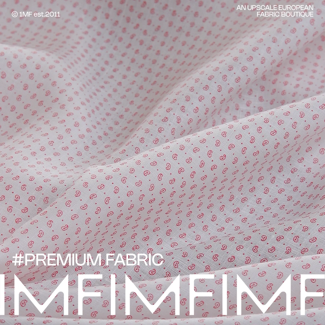 庄园的梦 意大利纯亚麻面料白底红色小腰果花薄款布料 幅宽140CM