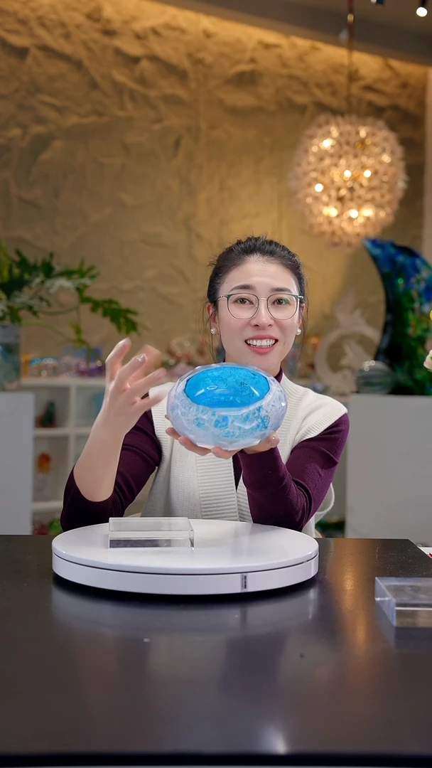 手工艺品琉璃莫奈花园蓝烟灰缸