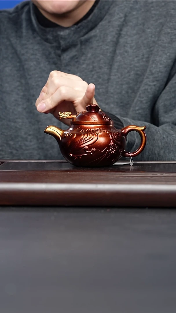 紫砂茶案宜兴紫砂 鱼化龙贝壳烧 汪东升