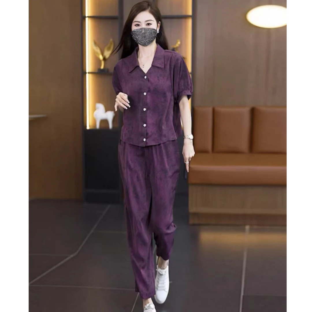 夏季女装套装高级感女哈伦裤洋气减龄时尚两件套2451#
