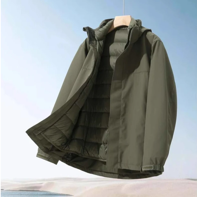 90白鹅绒可脱卸内胆！秋冬情侣户外三合一连帽羽绒服冲锋衣外套
