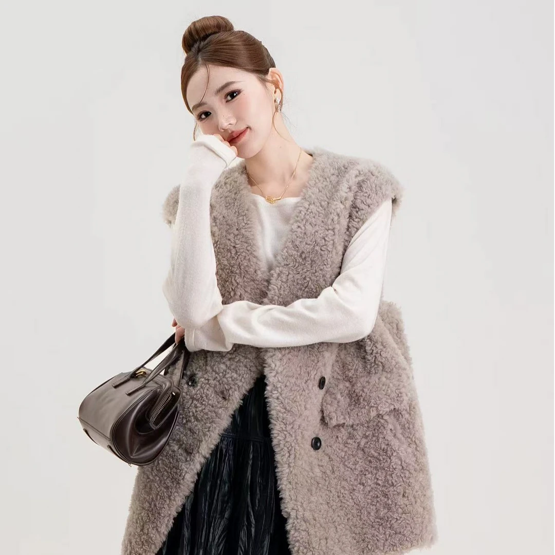 法式马夹纯色冬季慵懒百搭100%羊毛马甲SCJ177