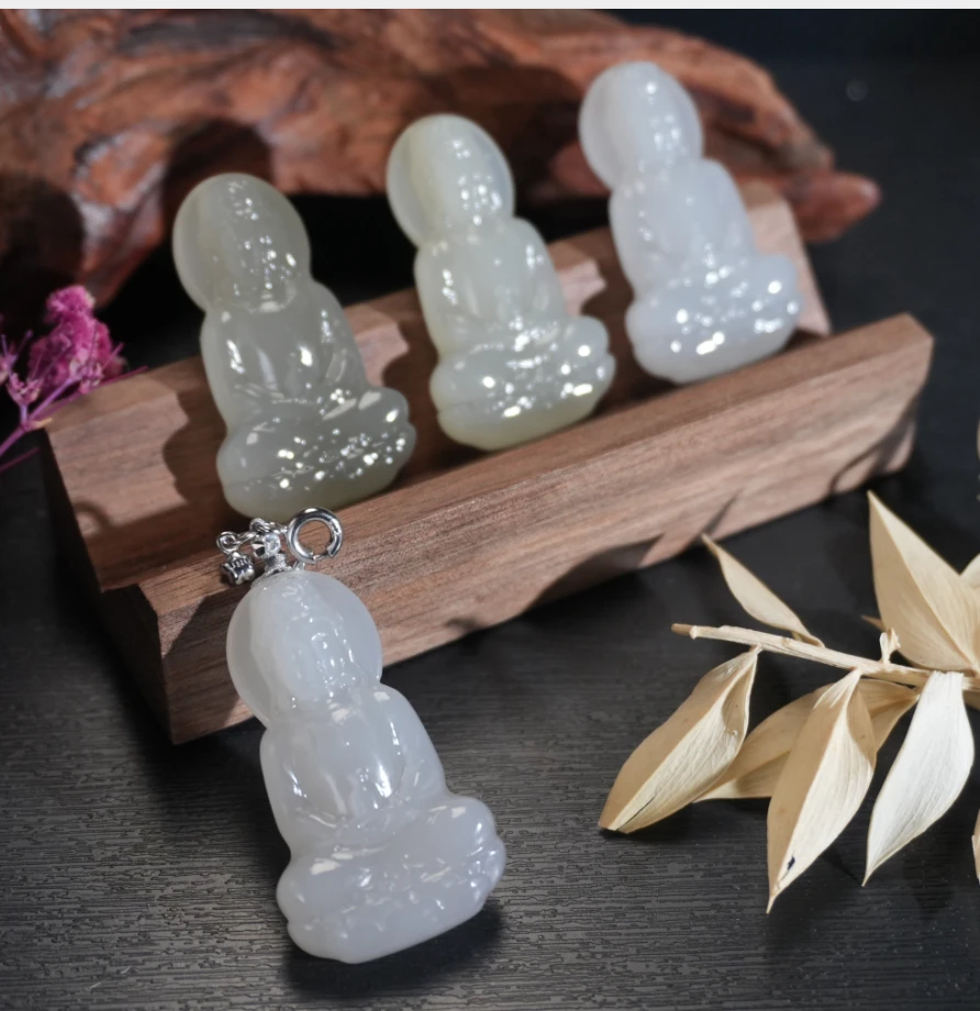 c1562 和田玉银925镶嵌 烟紫观音小花提溜吊坠多样性发一40x23x9