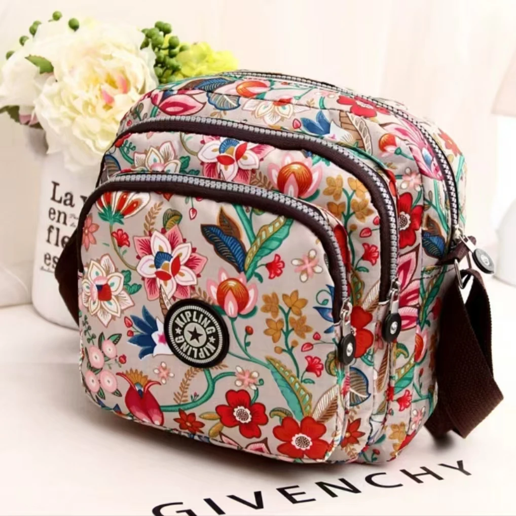 绚丽花朵印花尼龙牛津小花斜挎包拉链包时尚单肩包休闲百搭防水